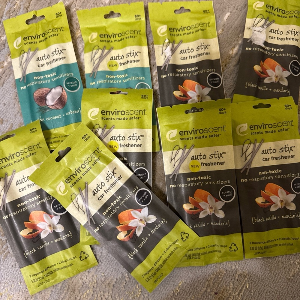 Enviroscent Auto Stix Car Freshener Black Vanilla &Mandarin coconut 9pksof 2=18